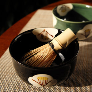 SETO Ware Black Camellia Matcha Bowl