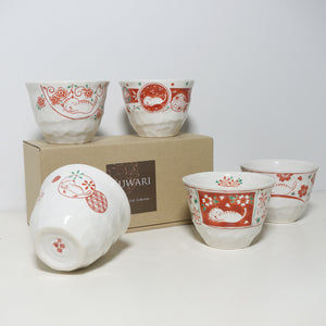 Akae Mino Ware Cat Cup Set