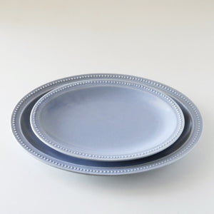 MINO Ware Grey Dotted Rim Oval Plate