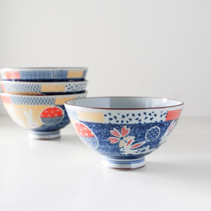 MINO Ware Rabbit  & Flower Rice Bowl