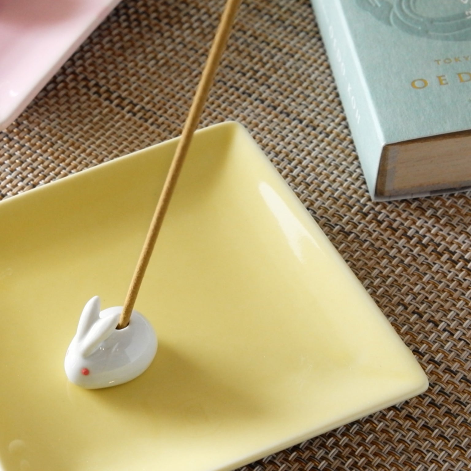 Nippon Kodo Pottery Rabbit Incense Holder & Small Plate