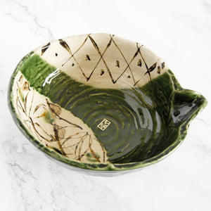 Oribe-Madori Flower Katakuchi Bowl (large)