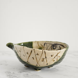 Oribe-Madori Flower Katakuchi Bowl (large)