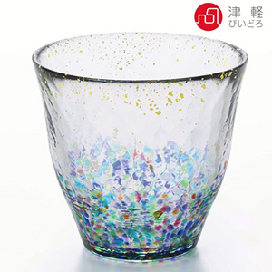 Tsugaru Bidoro MATSURI Gold Leaf Rock Glass - Blue